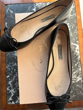 Prada Black Patent Leather Bow Ballet Flats